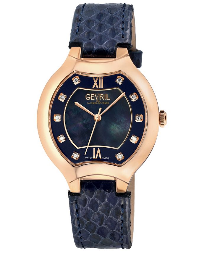 Gevril Women's Lugano Swiss Quartz Blue Leather Watch 35mm - Macy's