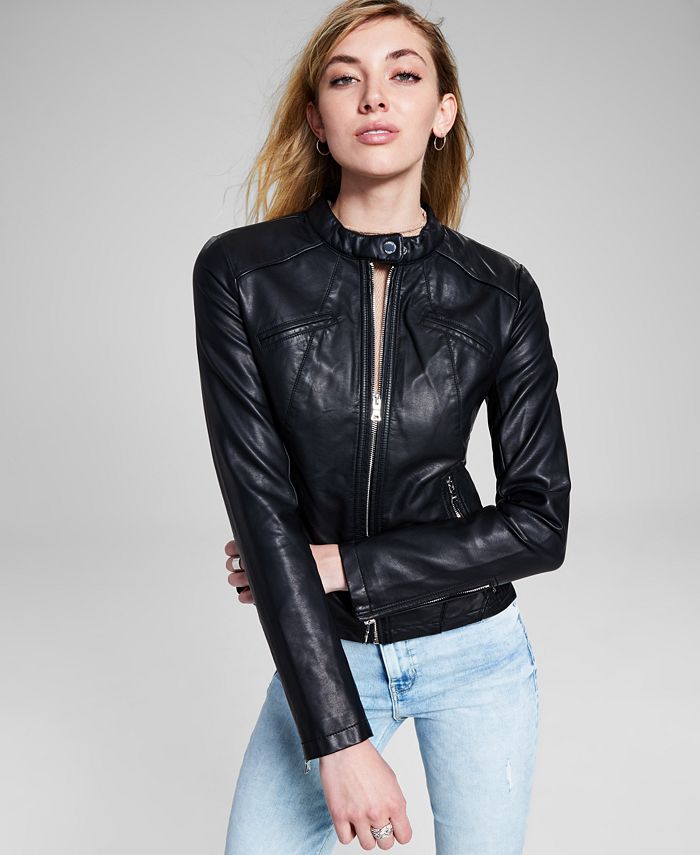 Guess Women's Faux-Leather Moto Jacket, Black, M