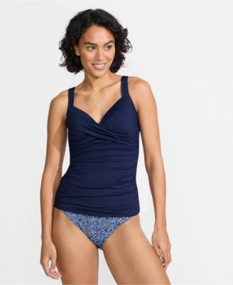 Women's Long Torso V-Neck Wrap Underwire Tankini Swimsuit Top