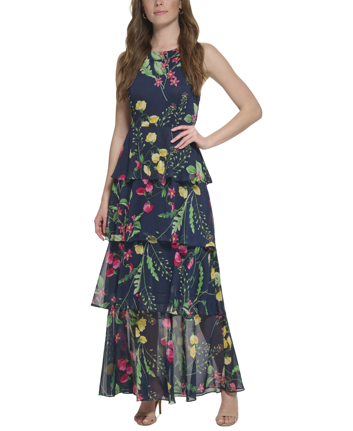 Tommy Hilfiger Women's Printed Sleeveless Chiffon Maxi Dress In Sky  Captain.magenta | ModeSens