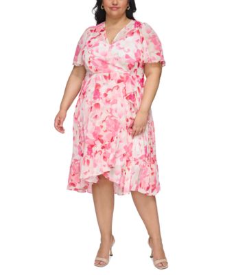 Calvin Klein - Plus Size Floral-Print Faux-Wrap Midi Dress