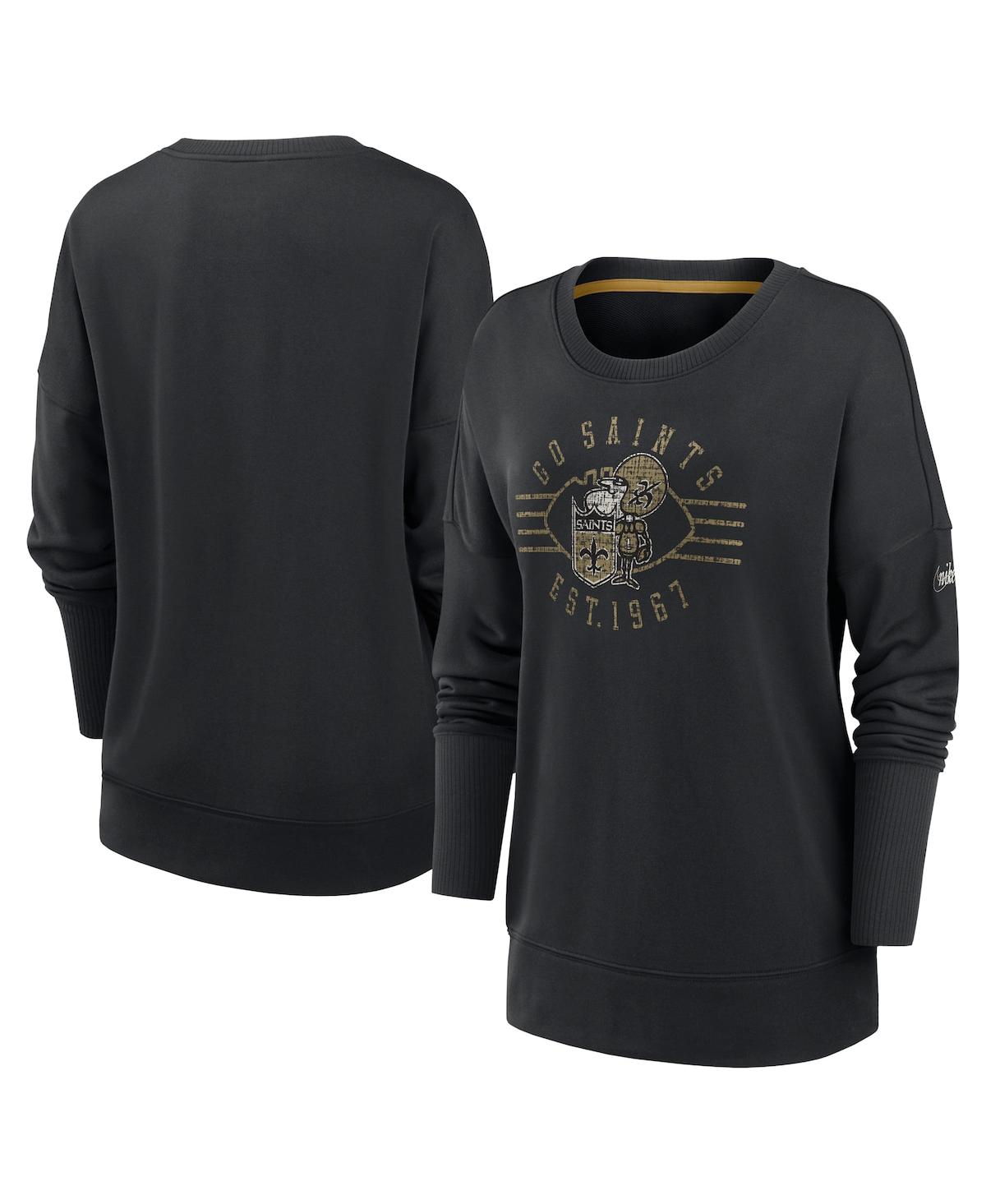 Shop Nike Women's  Black New Orleans Saints Rewind Playback Icon Performance Pullover Sweatshirt