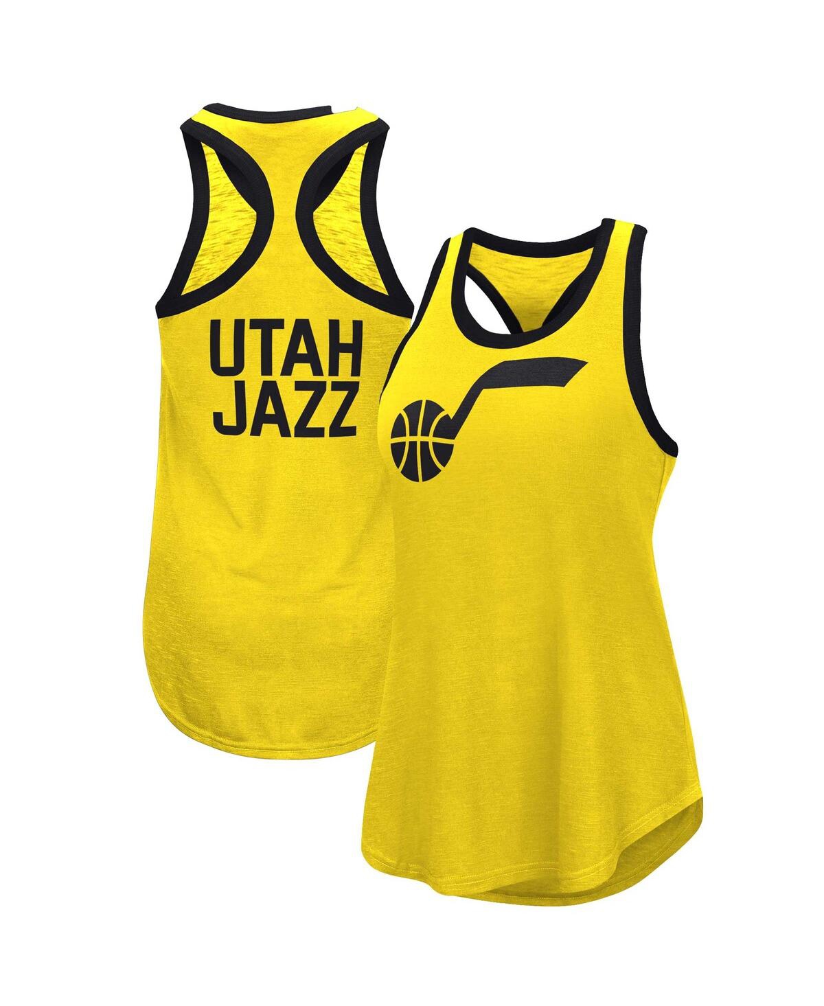 Shop G-iii 4her By Carl Banks Women's  Gold Utah Jazz Showdown Scoop-neck Racerback Tank Top