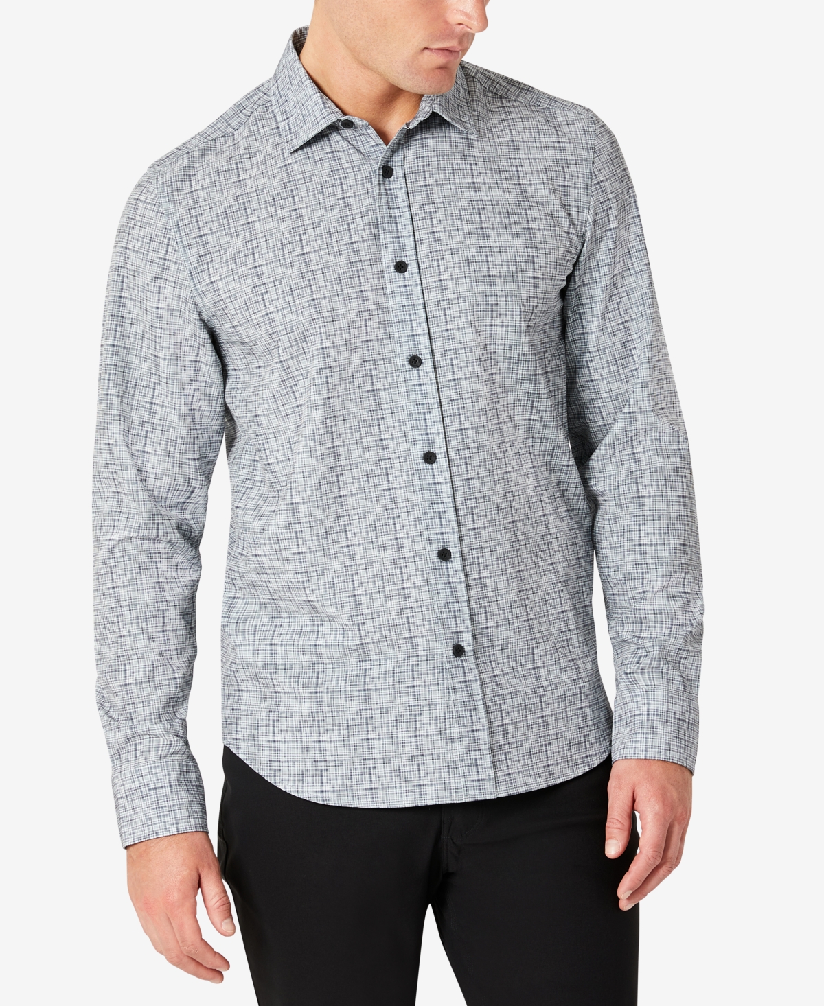 Kenneth Cole Men's Slim Fit Performance Shirt In Charcoal Plaid