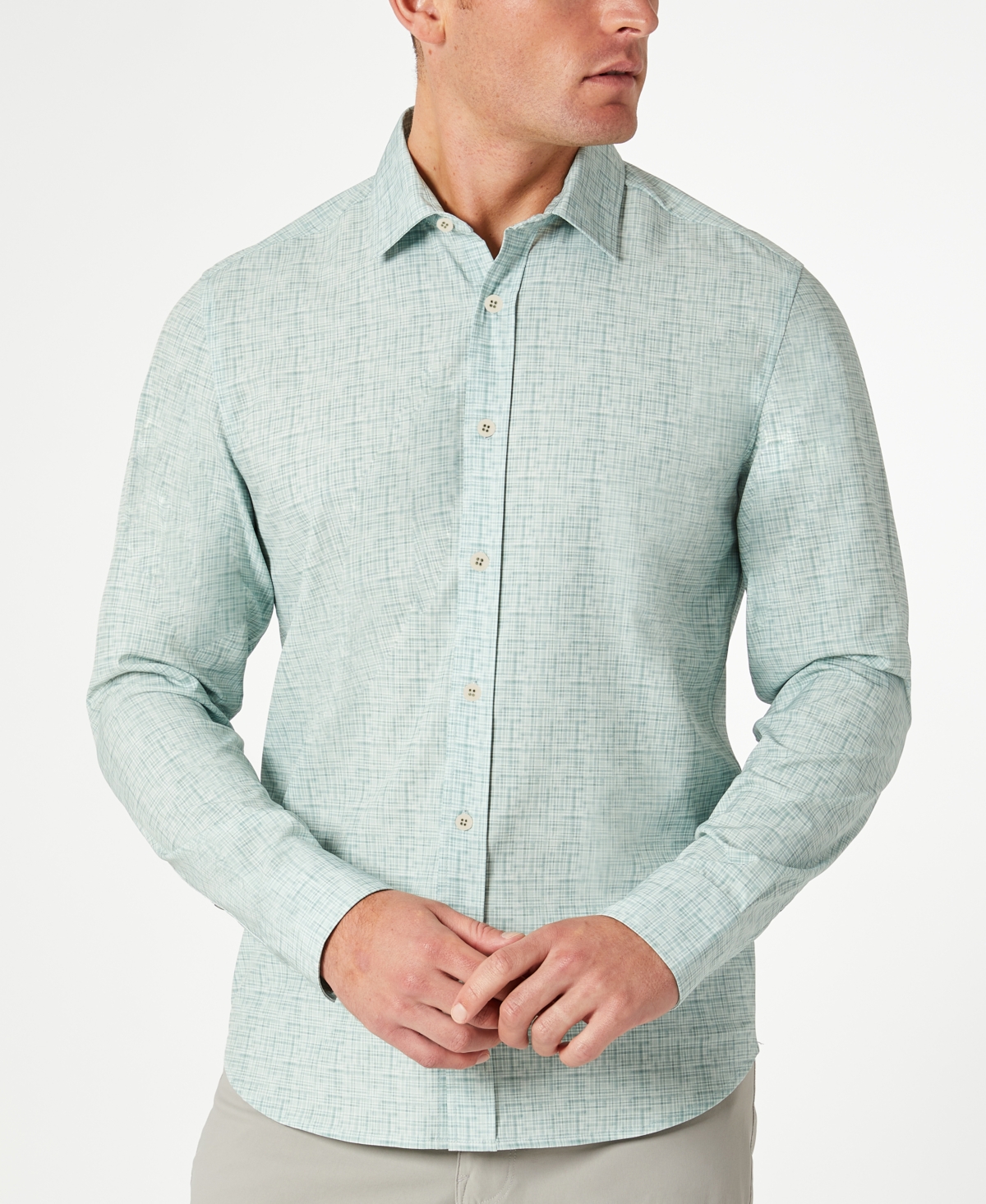 Kenneth Cole Men's Slim Fit Performance Shirt In Mint Plaid