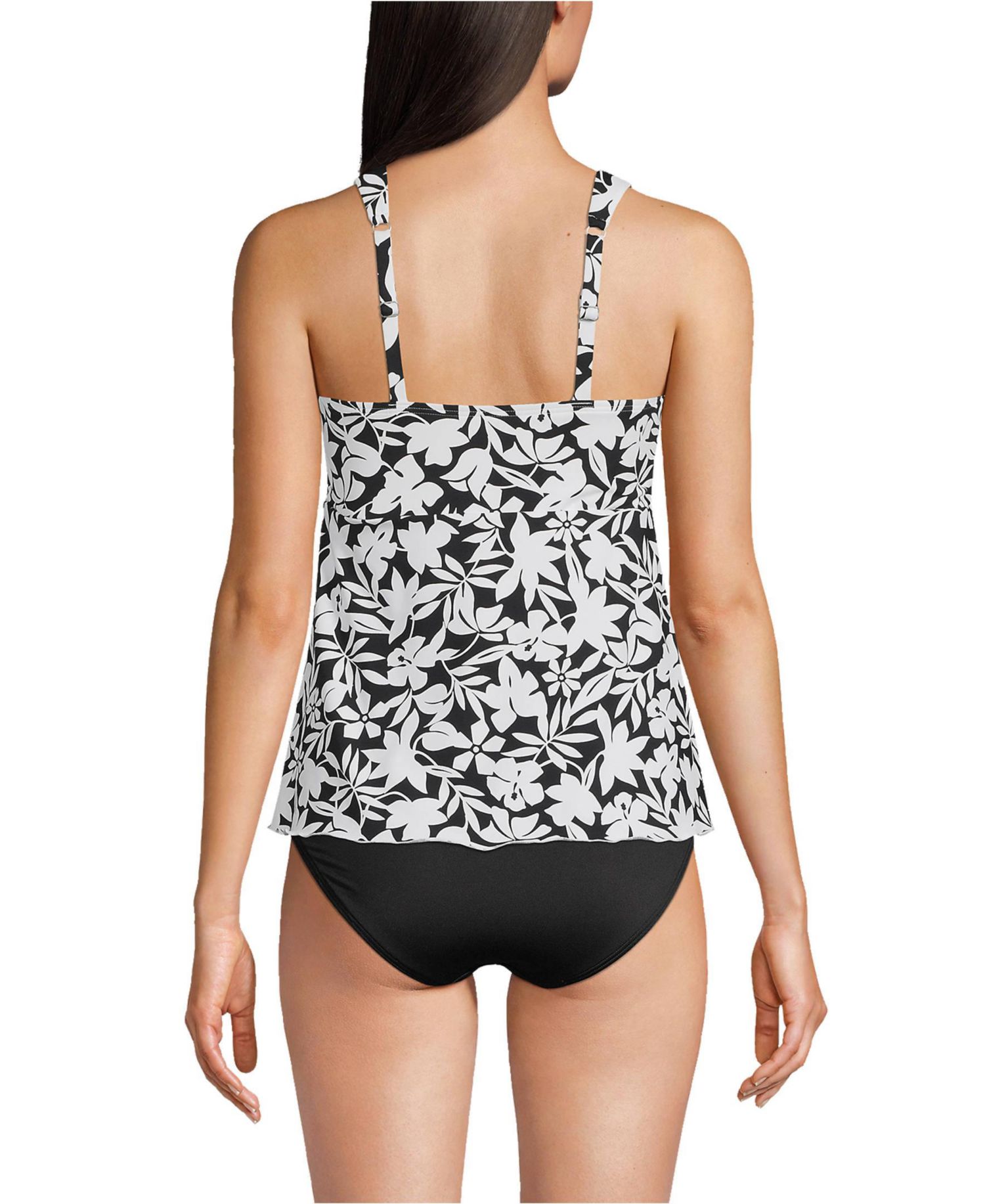 Women's Long Torso Adjustable Scoop Neck Flutter Tankini Top