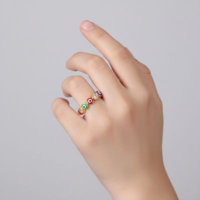 14k Gold Plated with Cubic Zirconia Colorful Enamel Evil Stacking Ring