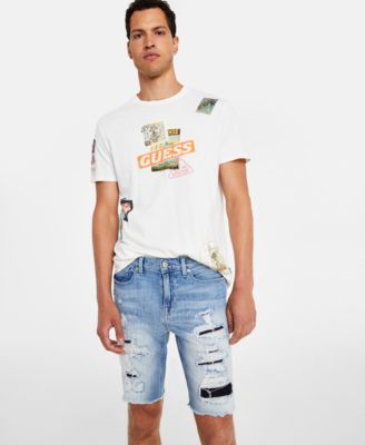 GUESS - Men's Eco Slim-Fit Destroyed Denim Shorts