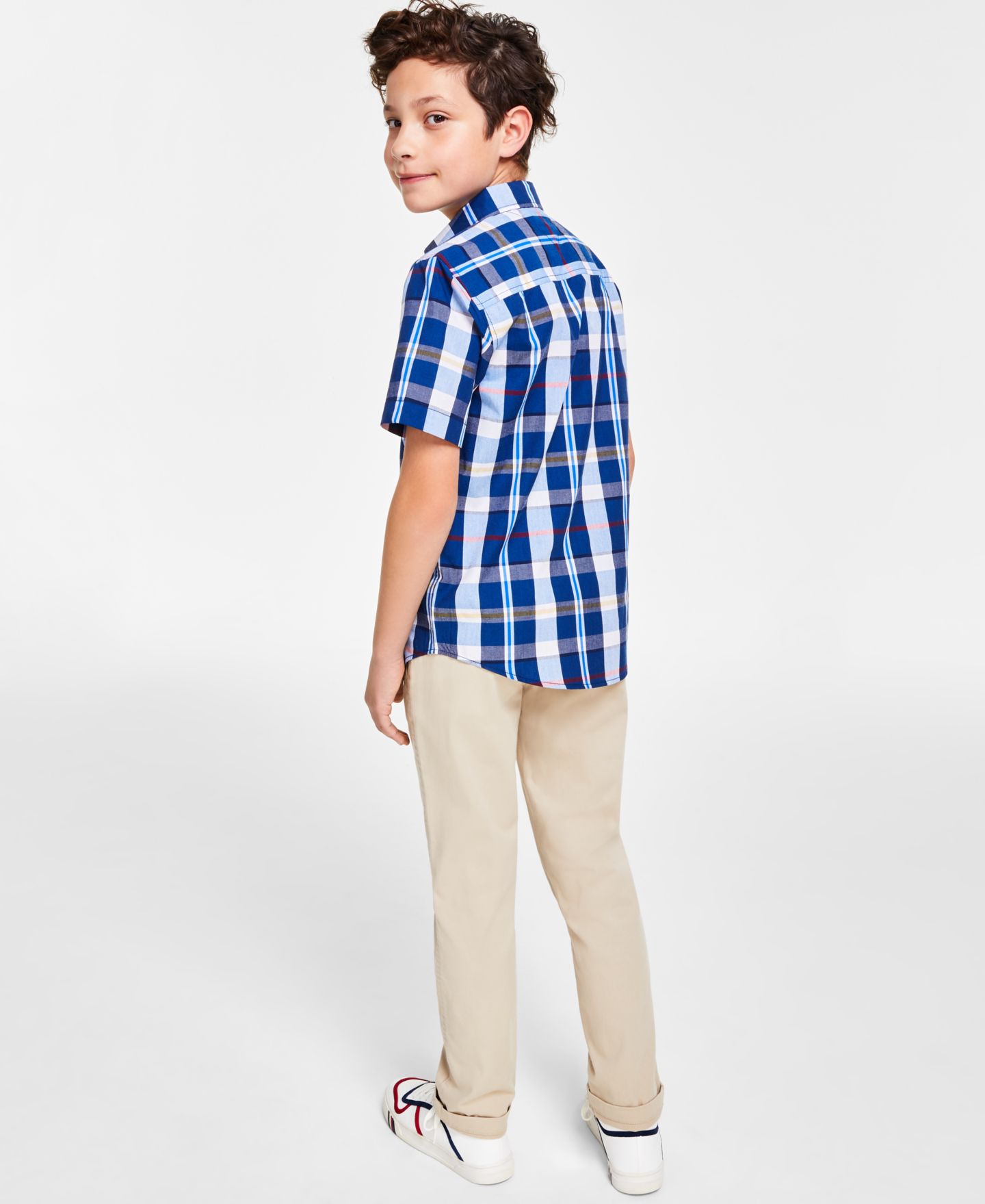 Брюки Tommy Hilfiger Campus Plaid Shirt & Flat-Front Stretch Chino Pants для мальчиков, цвет: Золотой хаки — фото 2