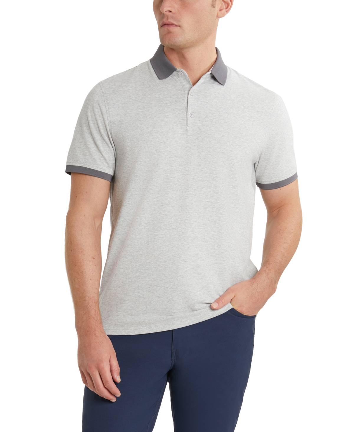 Shop Kenneth Cole Men's Solid Button Placket Polo Shirt In Heather Grey
