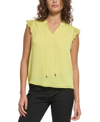 Calvin Klein - Petite Ruffled-Sleeve Tie-Front Blouse
