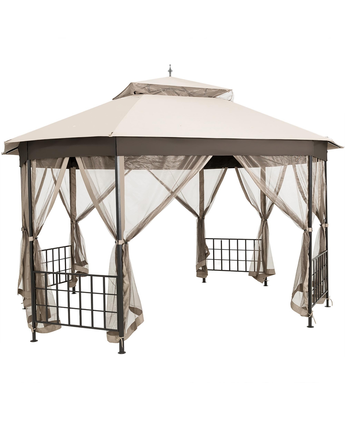 10'x12' Patio Gazebo Canopy Shelter Double Top Netting Sidewalls - Beige/khaki