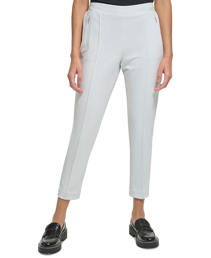 Calvin Klein Petite Solid Highline Elastic-Back Straight-Leg Pants - Macy's