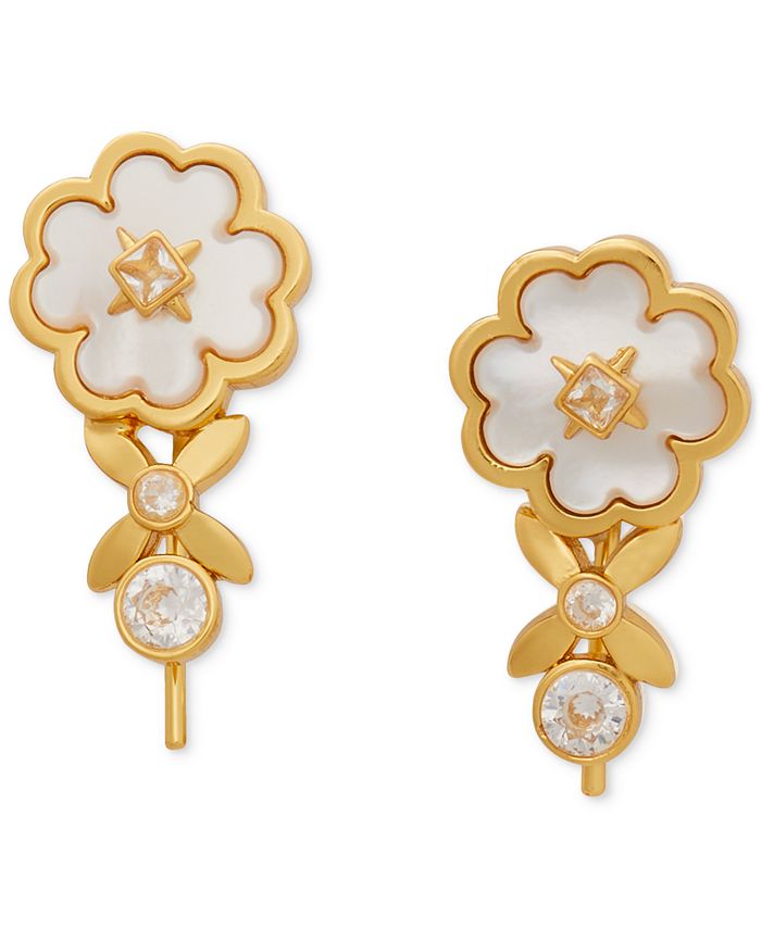 kate spade new york Gold-Tone Heritage Bloom Mother-of-Pearl Hoop Earrings  - Macy's