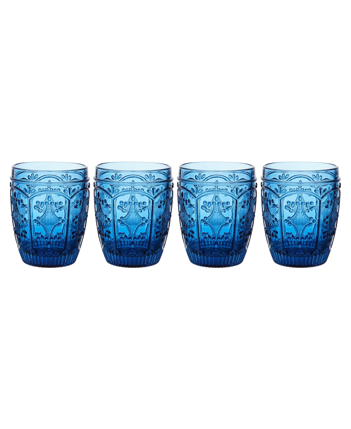Fitz And Floyd Trestle 10-oz Double Old Fashioned Glasses 4-piece Set In Blue