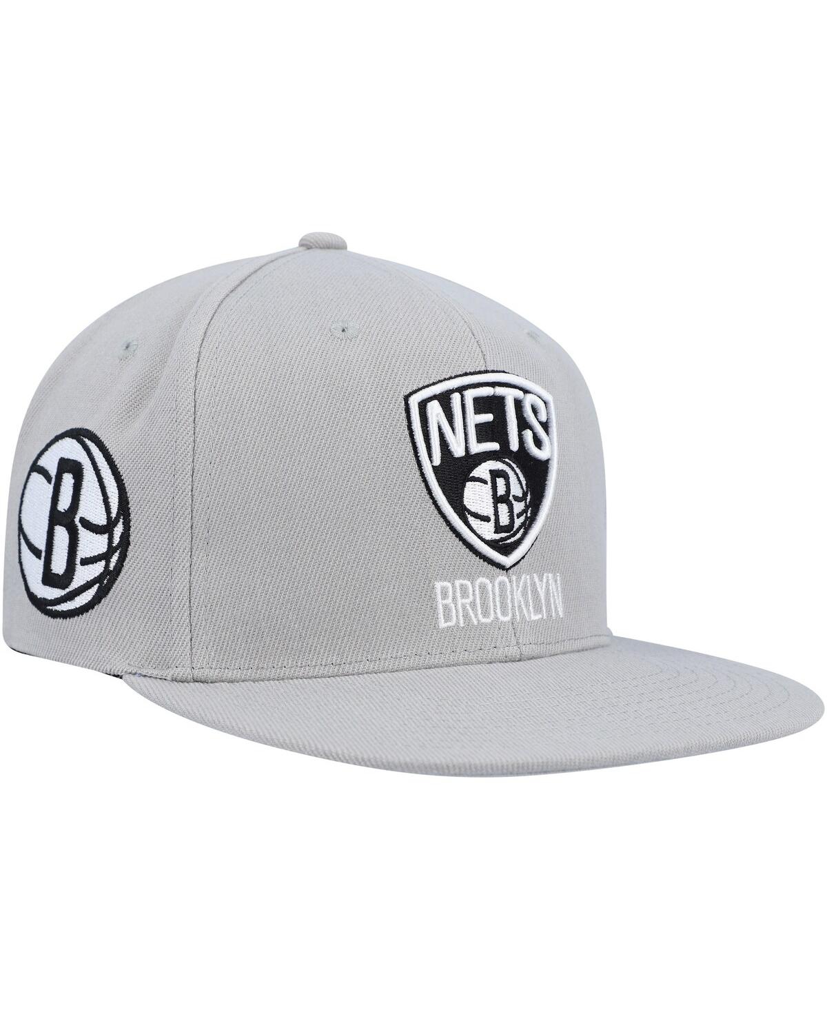 Mitchell & Ness Men's  Gray Brooklyn Nets Side Core 2.0 Snapback Hat