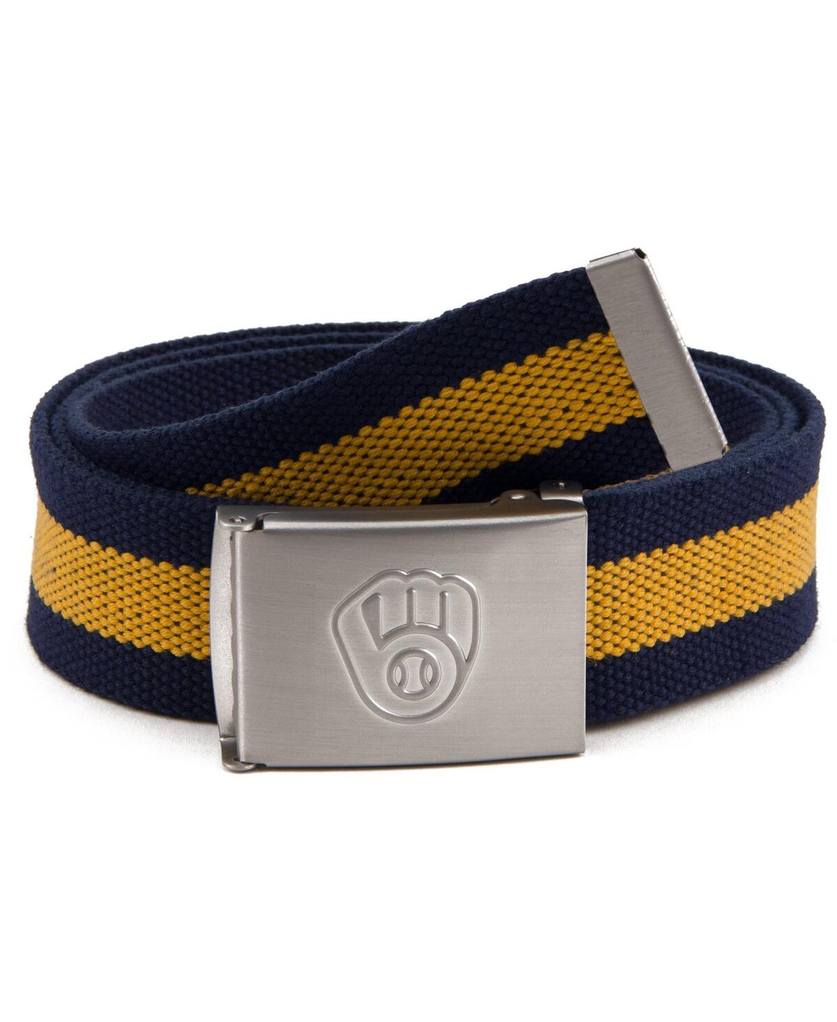 Eagles Wings Men's Milwaukee Brewers Fabric Belt In Black,yellow