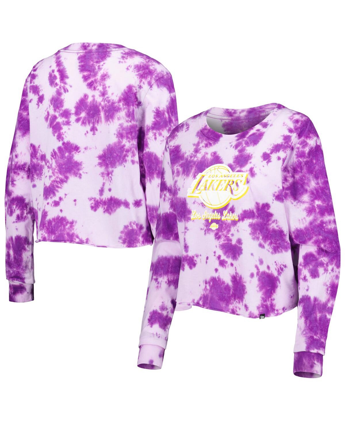NEW ERA WOMEN'S NEW ERA PURPLE LOS ANGELES LAKERS TIE DYE CROPPED LONG SLEEVE T-SHIRT 