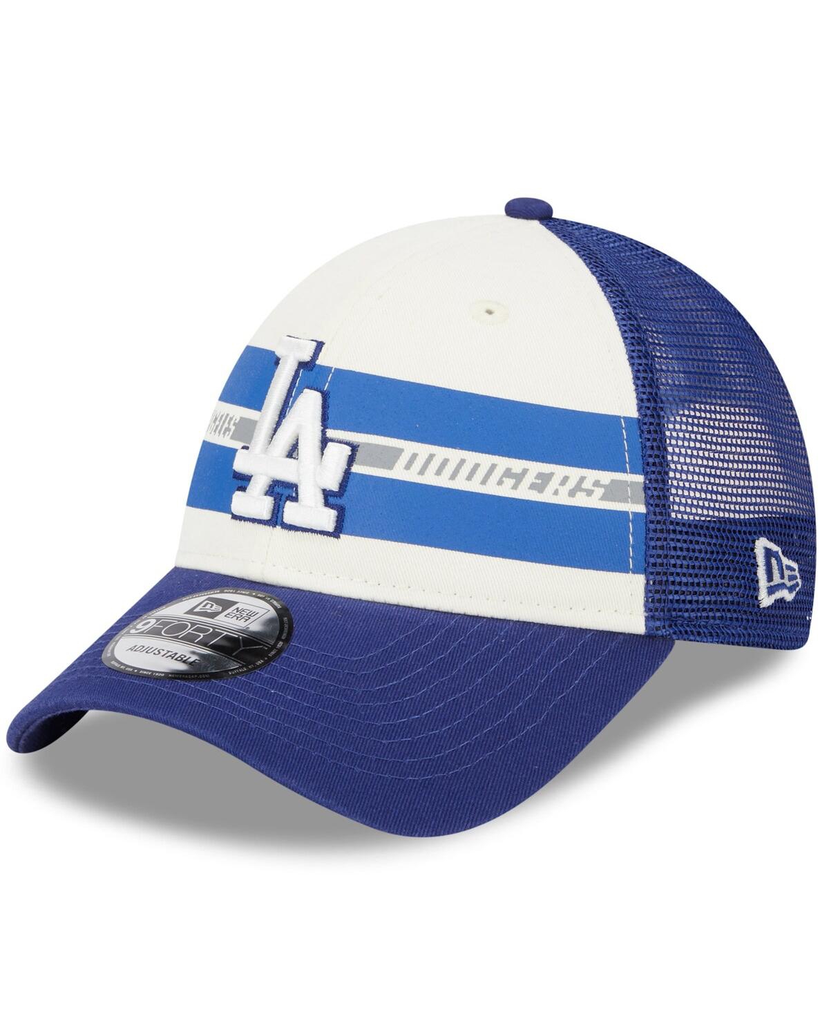 New Era Men's  White, Royal Los Angeles Dodgers Team Stripe Trucker 9forty Snapback Hat In White,royal