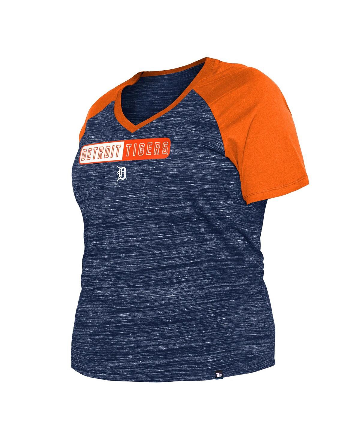 Shop New Era Women's  Navy Detroit Tigers Plus Size Space Dye Raglan V-neck T-shirt