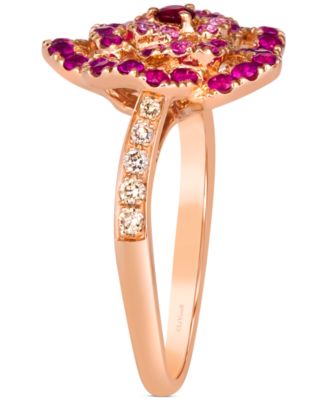 Multi-Gemstone (7/8 ct. t.w.) & Nude Diamond (1/6 ct. t.w.) Flower Ring in 14k Rose Gold