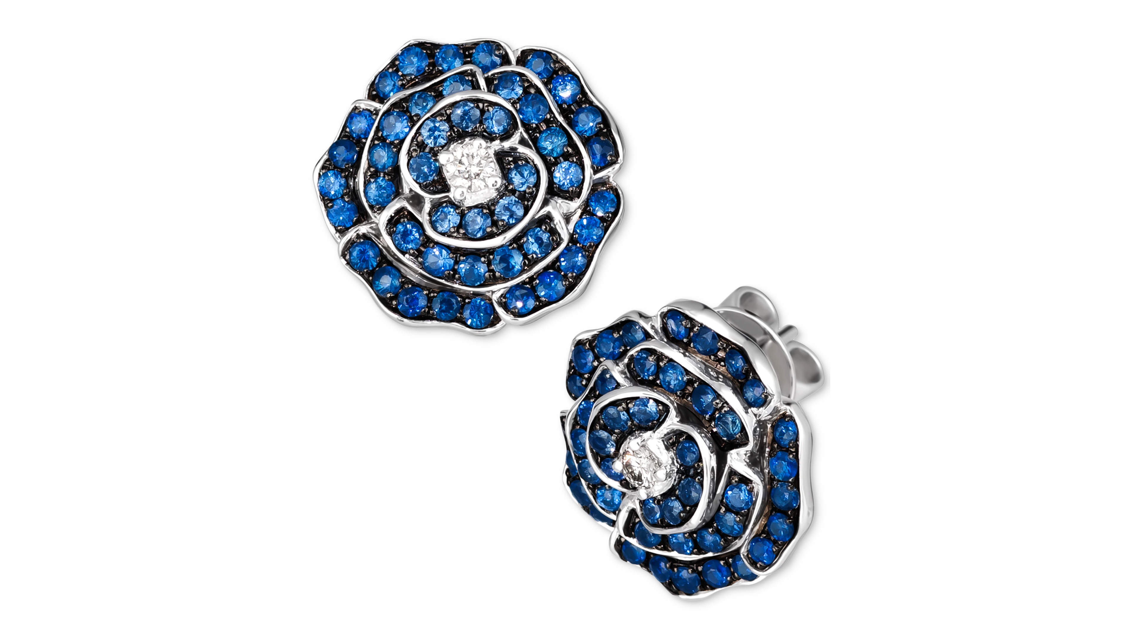Le Vian Denim Ombre (1-1/2 ct. t.w.) & Nude Diamond (1/10 ct. t.w.) Flower Stud Earrings in 14k White Gold