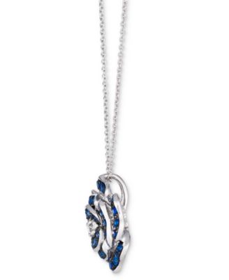Denim Ombr&eacute; (7/8 ct. t.w.) & Nude Diamond (1/20 ct. t.w.) Flower Pendant Necklace in 14k White Gold, 18" + 2" extender