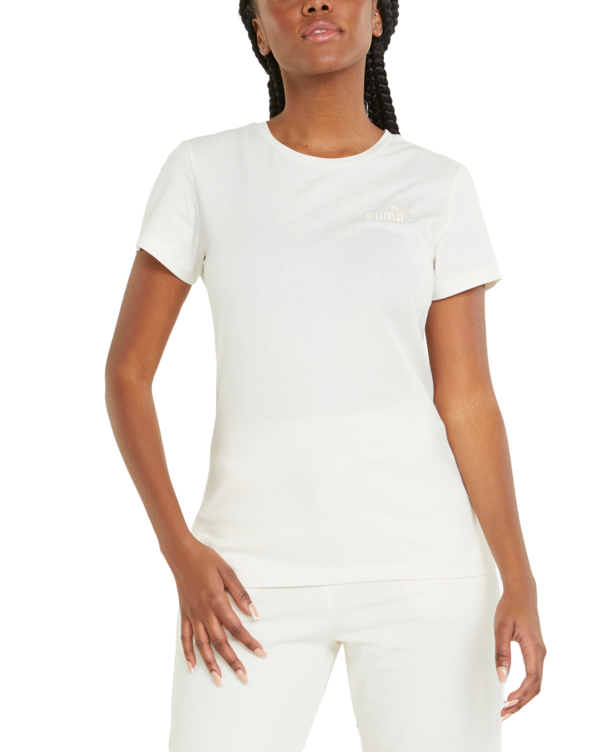 Puma Women's Cotton Crewneck Embroidered-logo T-shirt In White