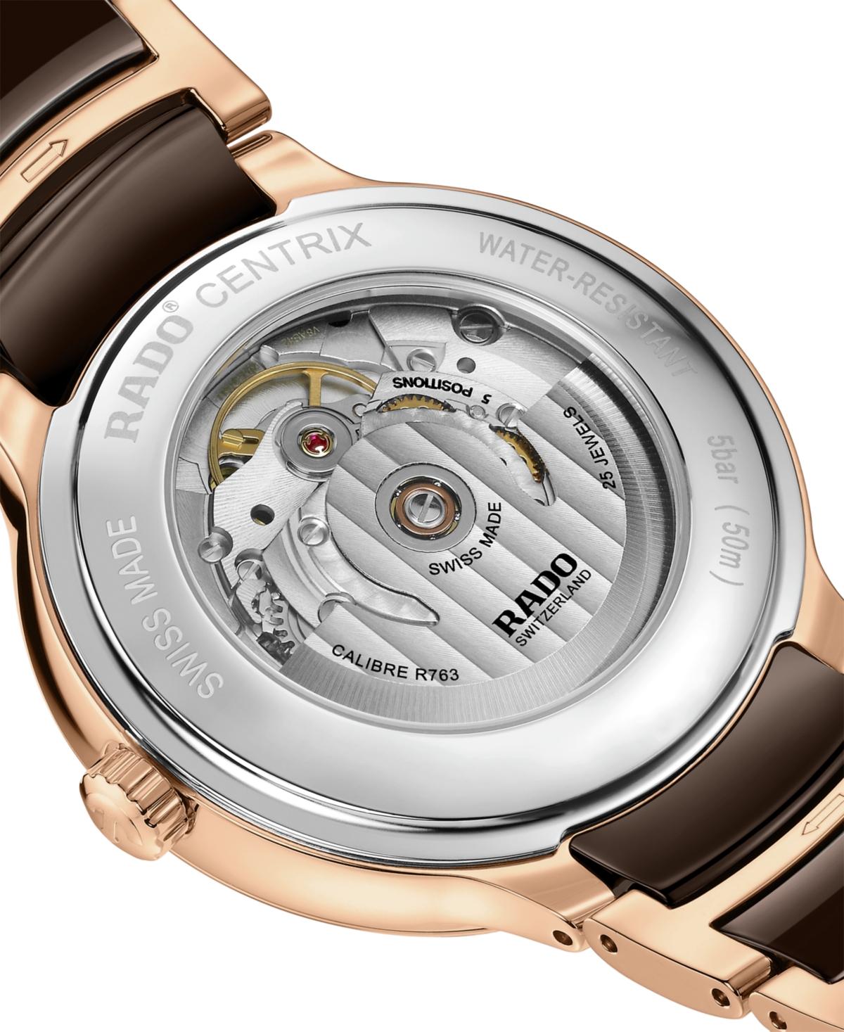 Rado Unisex Swiss Automatic Centrix Diamond (1/10 Ct. T.w.) Brown High-tech Ceramic & Rose Gold Pvd Brace In Brown