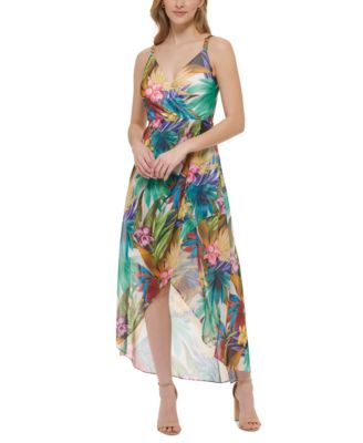 Tropical Print Chiffon Dress