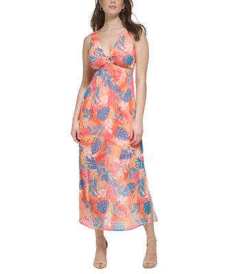 GUESS - Women's Printed O-Ring Sleeveless Chiffon Dress