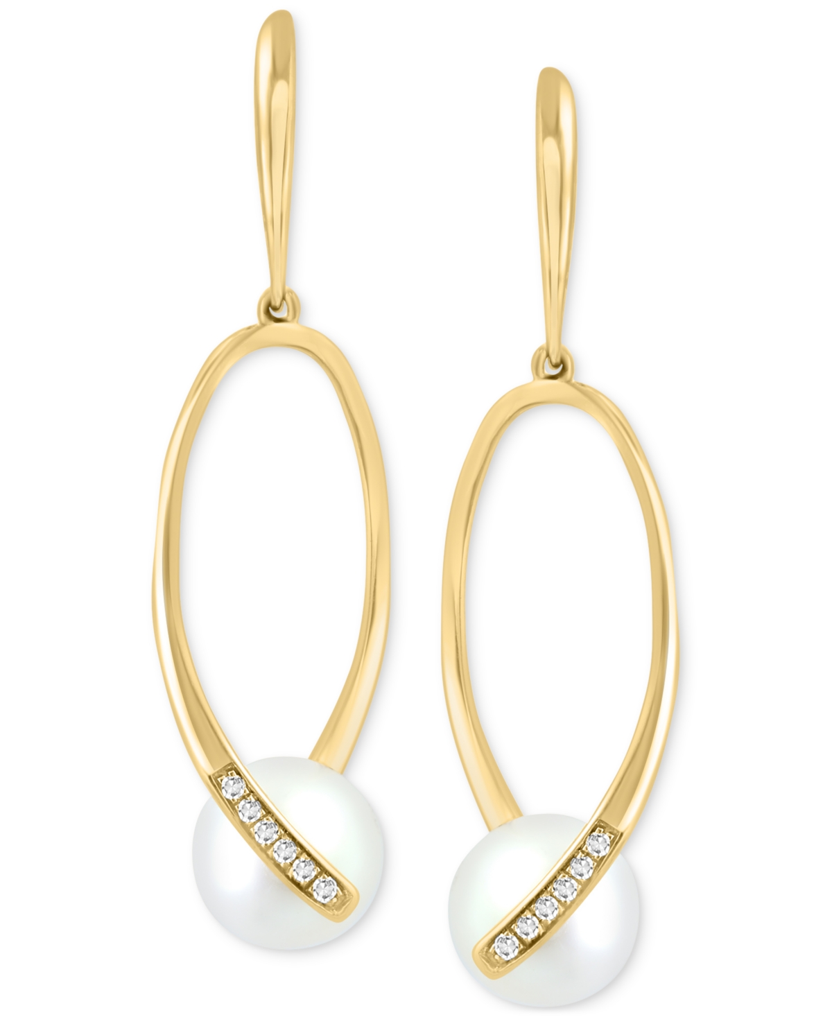 Effy Collection Effy Freshwater Pearl (7-1/2mm) & Diamond (1/20 ct. t.w.) Drop Earrings in 14k Gold
