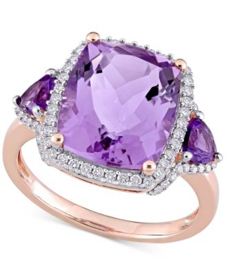 Macy's - Amethyst (5-3/8 ct. t.w.) & Diamond (1/3 ct. t.w.) Halo Ring in 14k Rose Gold