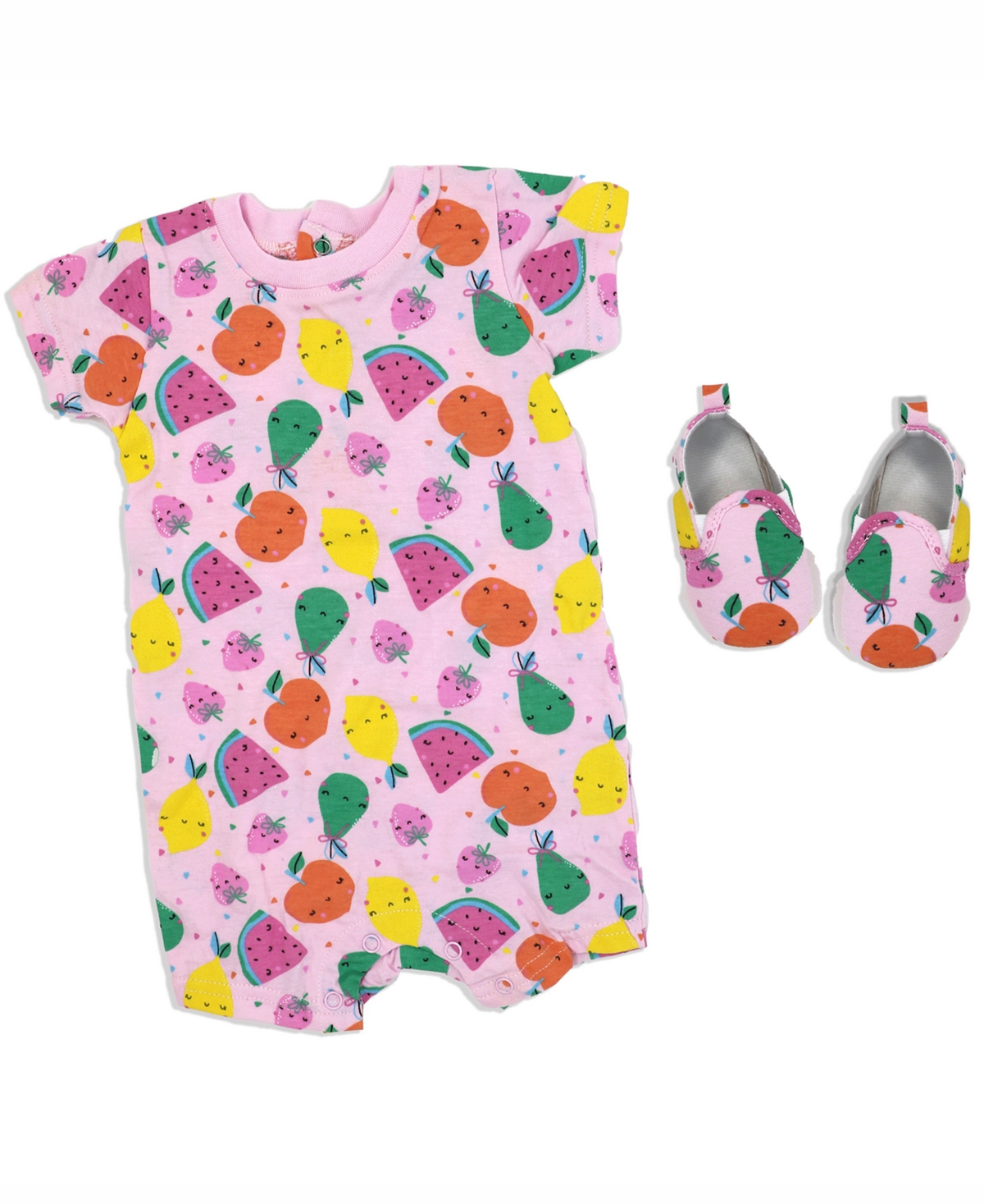 Lily & Jack Baby Girls Fruity Short Sleeved Romper And Shoes, 2 Piece Set In Pink