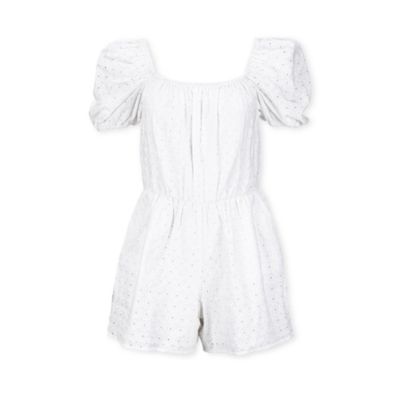 Women s Organic Cotton Puff Sleeve Eyelet Romper