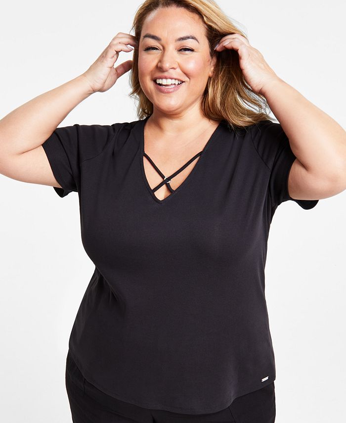 Calvin Klein Plus Size Cross Front V Neck Top Macy s