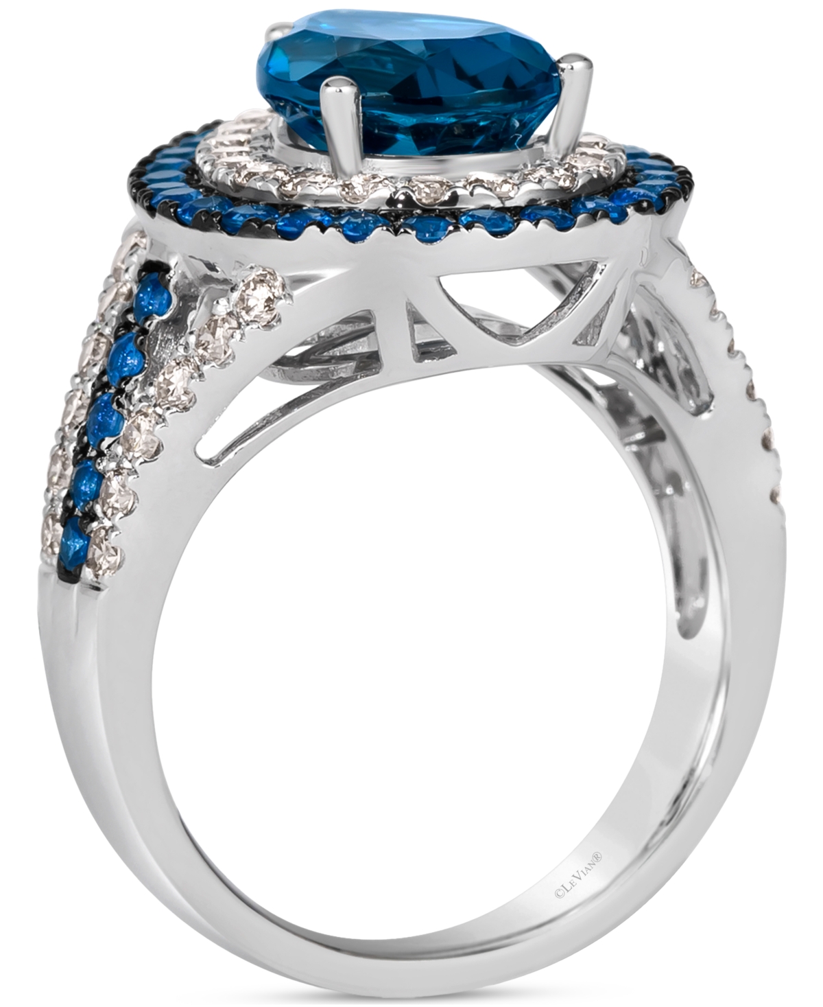 Le Vian Multi-Gemstone (3-3/4 ct. t.w.) & Nude Diamond (3/4 ct. t.w.) Double Halo Ring in 14k White Gold - 14K Vanilla Gold Ring