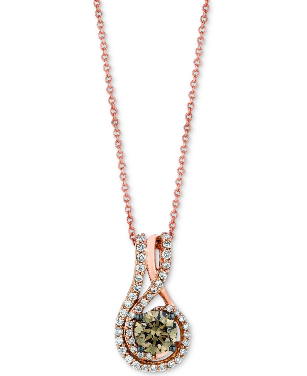 Le Vian Chocolate Diamond & Vanilla Diamond (7/8 Ct. T.w.) Swirl 18" Pendant Necklace In 14k Rose Gold In K Strawberry Gold Pendant