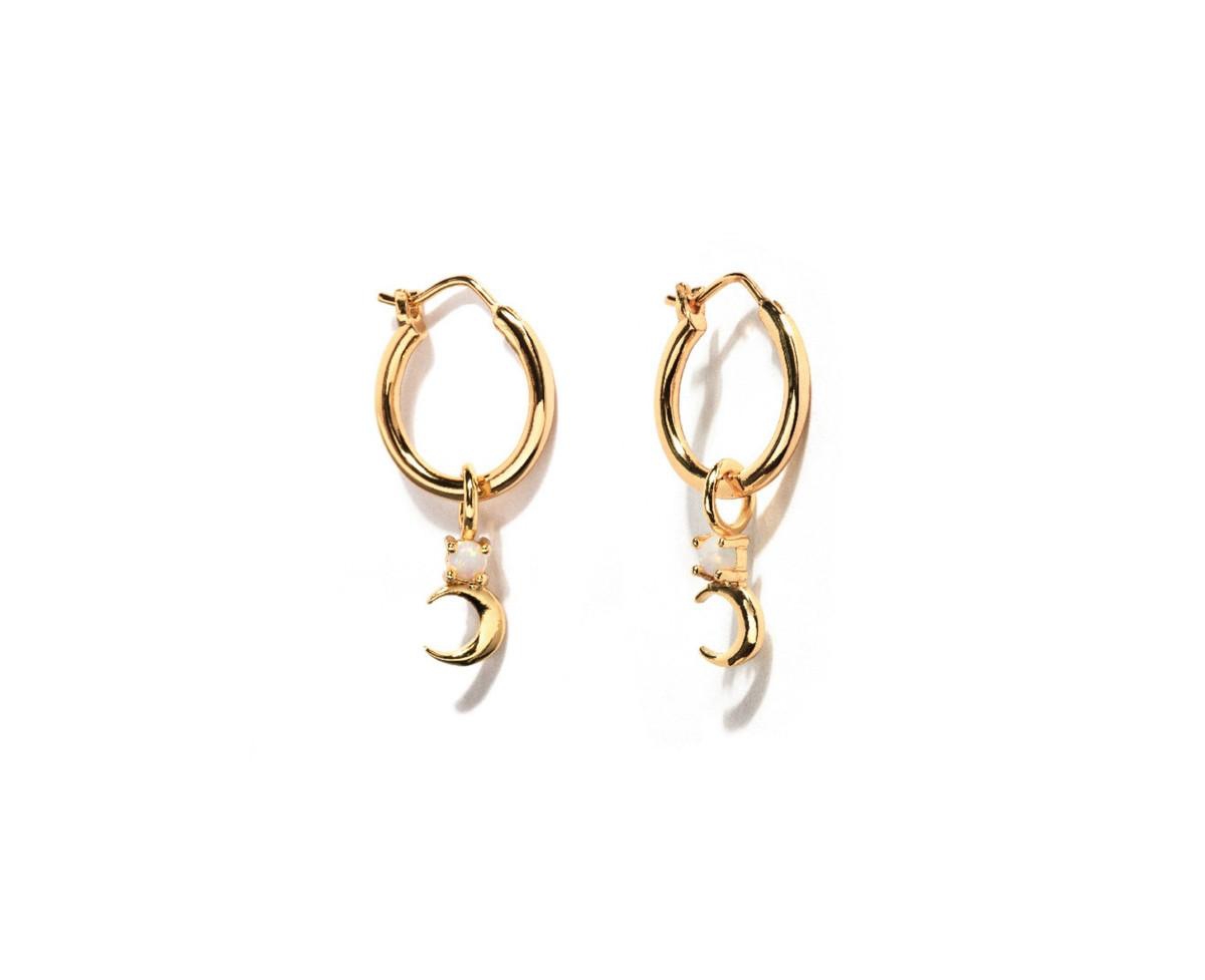 Women's Crescent Moon Opal Hoop Earrings - Gold