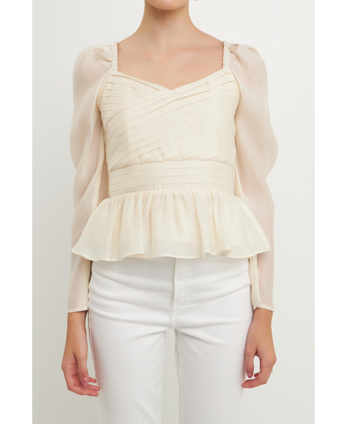 Endless Rose Pleated Peplum Blouse In Cream