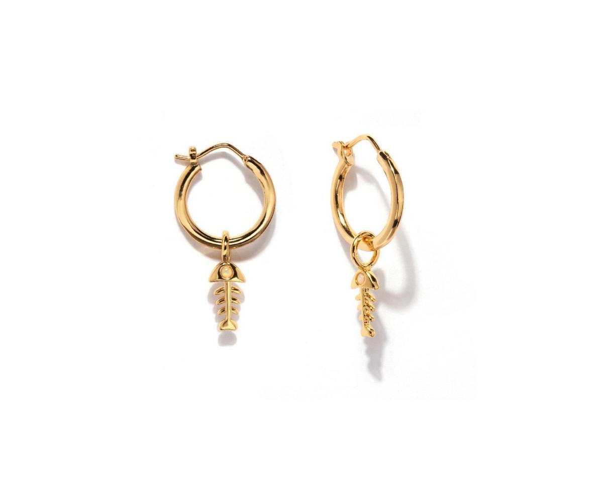 Little Sky Stone Women's Fishbone Opal Hoop Earrings In Gold