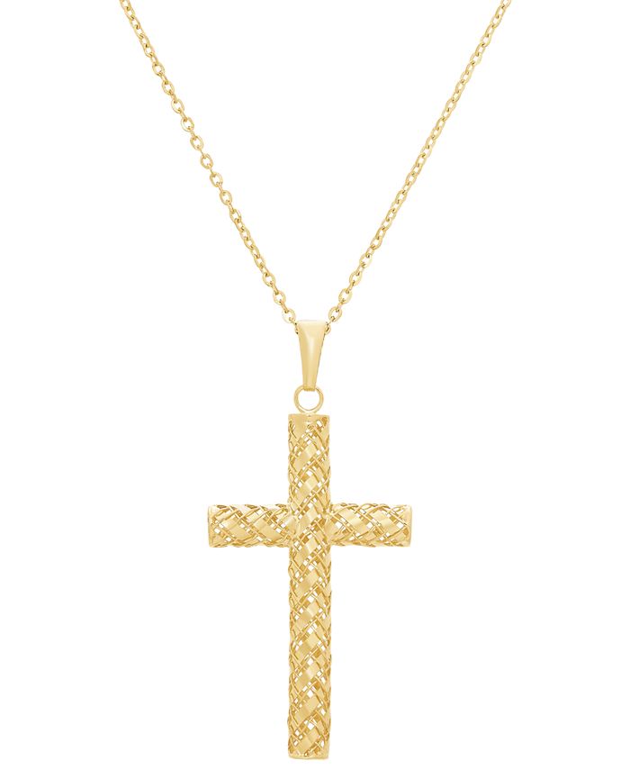 Macy's Woven Openwork Cross Pendant Necklace in 14k Gold, 18