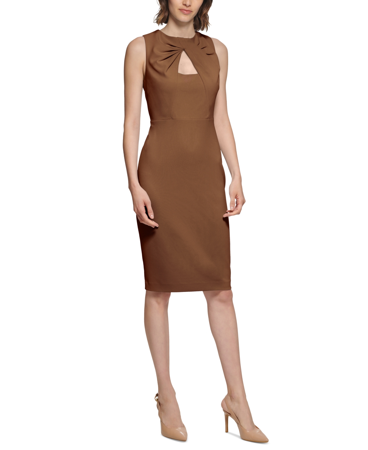 Calvin Klein Women s Twist neck Cutout Sheath Dress In Almond