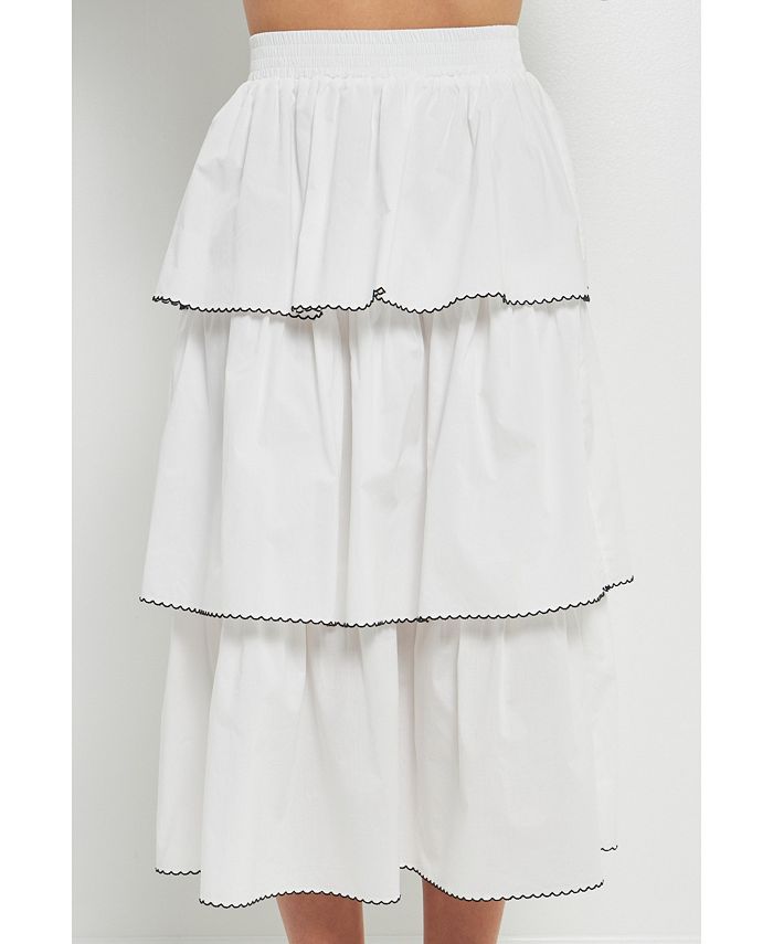 English Factory Women s Picot Stitched Tiered Maxi Skirt Macy s