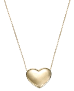 image of Signature Gold Puffed Heart Pendant Necklace in 14k Gold