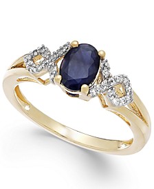 Sapphire and Diamond (1/8 ct. t.w.) Ring in 14k Gold (Also Available in Emerald & Ruby)