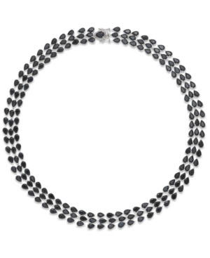 image of Black Sapphire Three-Row Necklace in Sterling Silver (97 ct. t.w.), Created for Macy-s