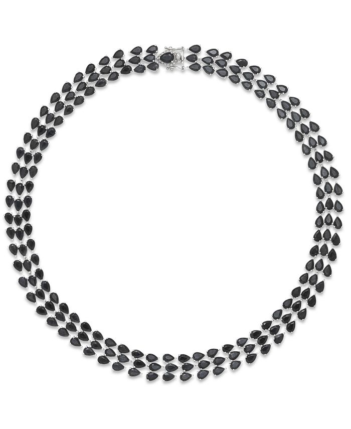 Macy's Black Sapphire Three-Row Necklace in Sterling Silver (97 ct. t.w.),  Created for Macy's - Macy's
