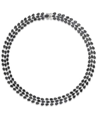 Macy's Black Sapphire Three-Row Necklace in Sterling Silver (97 ct. t.w ...