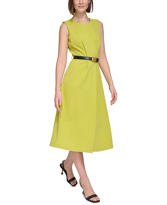 Calvin Klein Women's Belted Midi A-Line Dress - Macy's